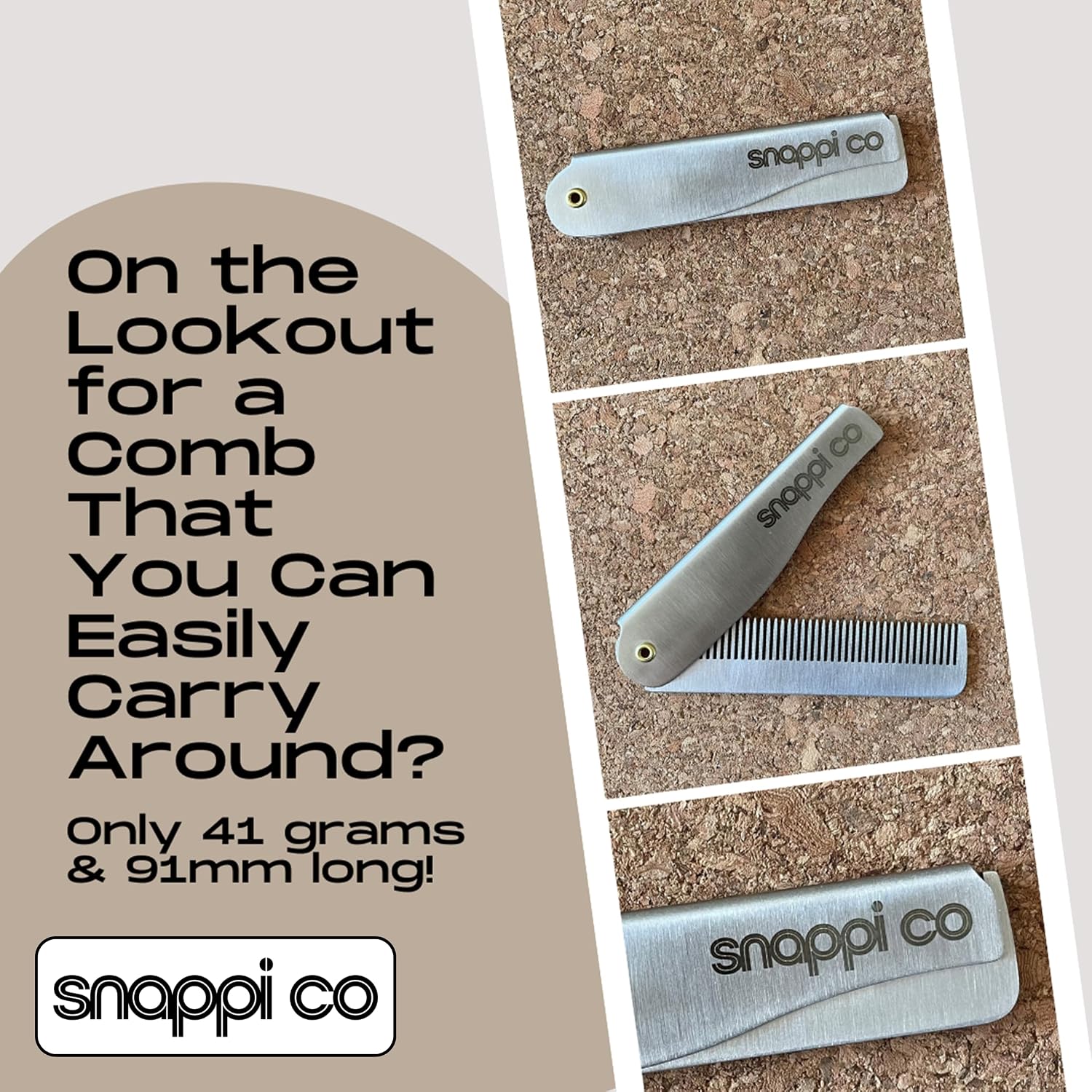 Snappi Co® Metal Folding Beard Comb | 304 Stainless Steel Pocket Comb for Men for Beard Grooming, Hair Styling & Moustache Care | Compact Flip Comb, Portable Mens EDC Accessories | Includes Gift Box