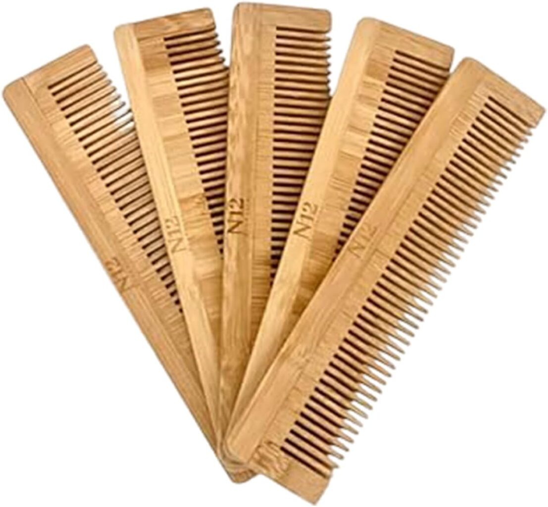 5 Bamboo Wood Pocket Beard Comb Set of 5, 100% Natural wooden combs for Beard, Hair, Mustache, Men & Women, Travel-Friendly, Eco-Friendly Grooming Solution